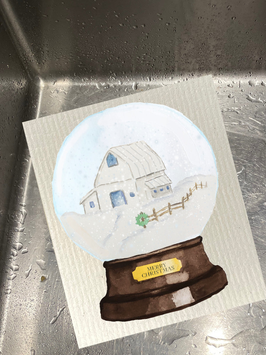 Snow Globe White Barn Dishcloth Set
