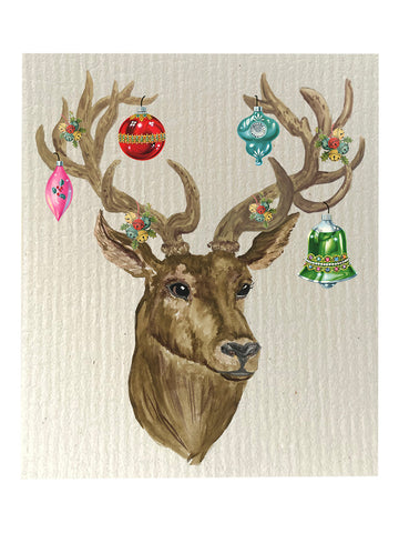 Stag With Ornaments -  Bio-degradable Cellulose Dishcloth Set of 2