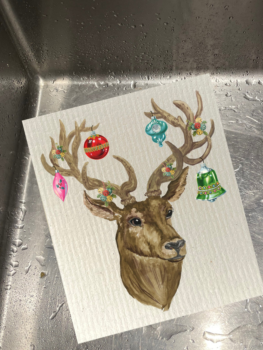 Stag With Ornaments -  Bio-degradable Cellulose Dishcloth Set of 2