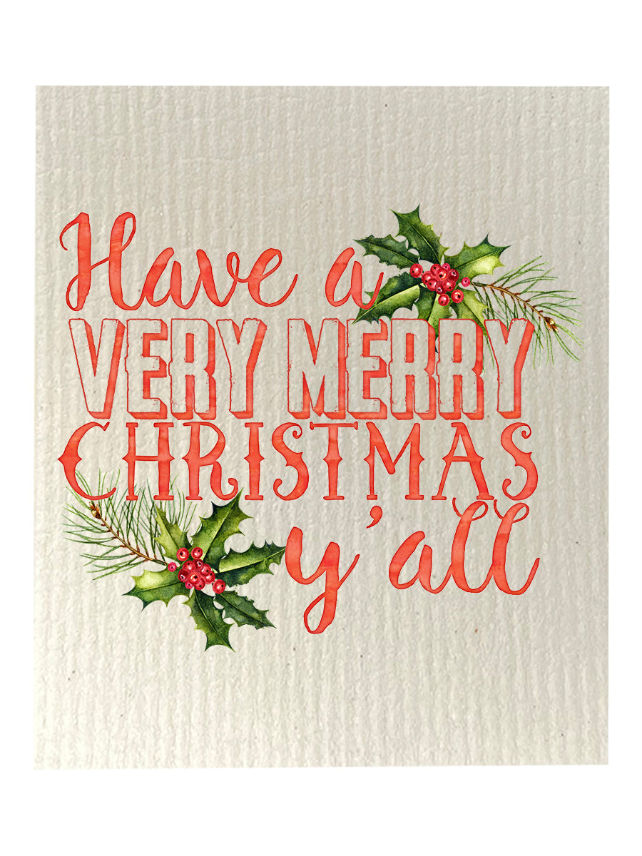 Very Merry Christmas Y'all  Dishcloth Set