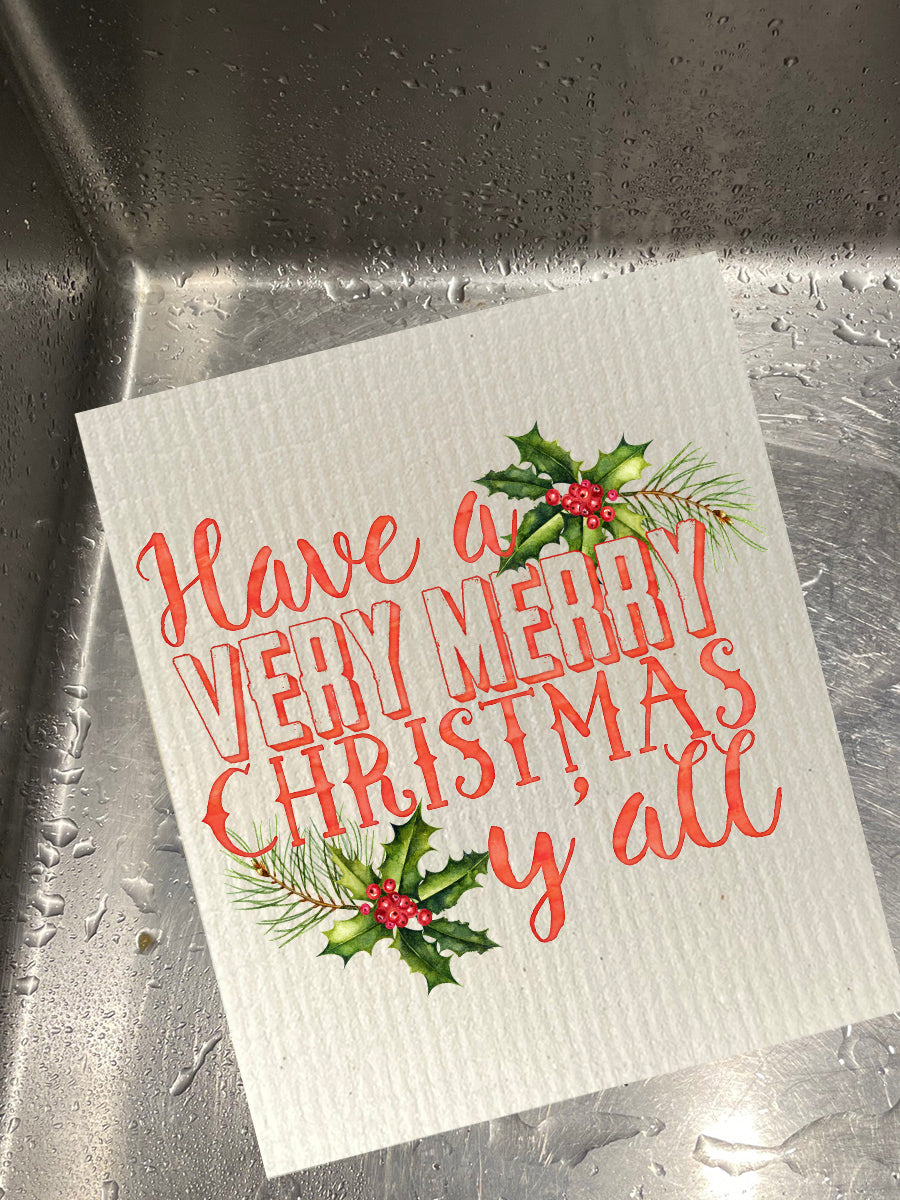 Very Merry Christmas Y'all  Dishcloth Set
