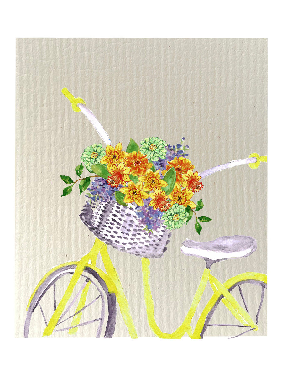 Yellow Bike With Basket Dishcloth Set