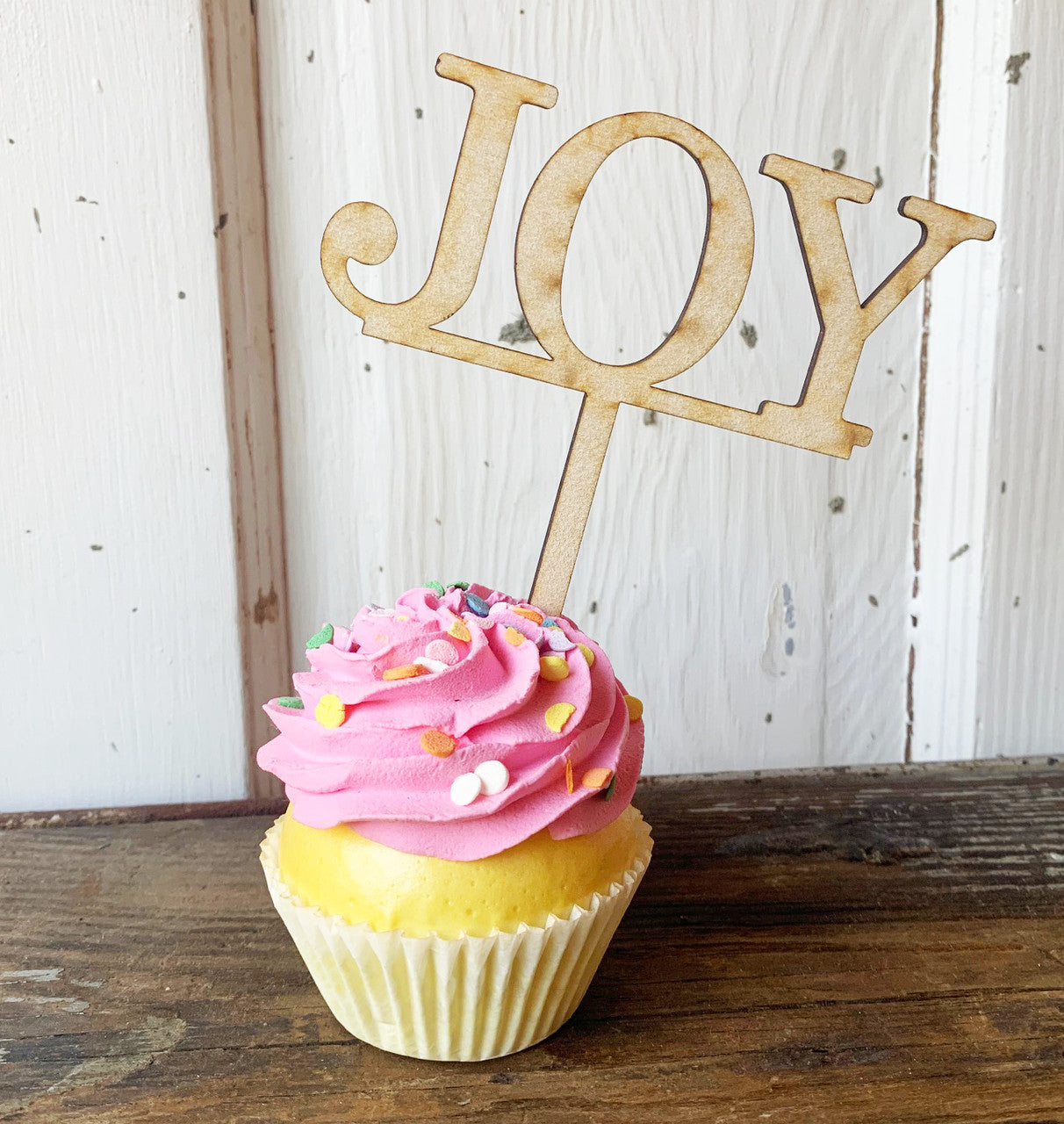 Joy Wood Cake Topper