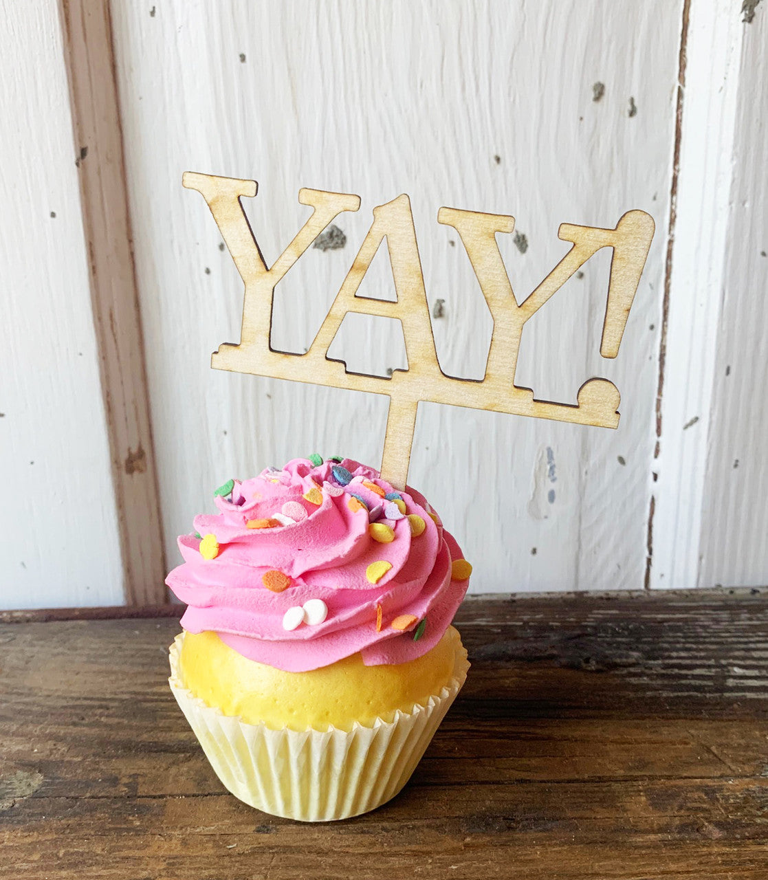 Yay! Wood Cake Cupcake Topper