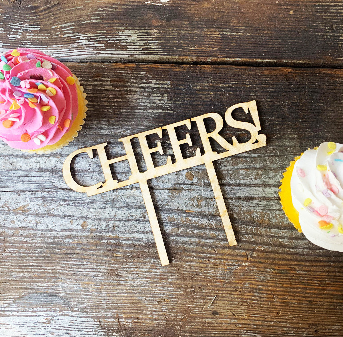 Cheers Wood Cake Cupcake Topper