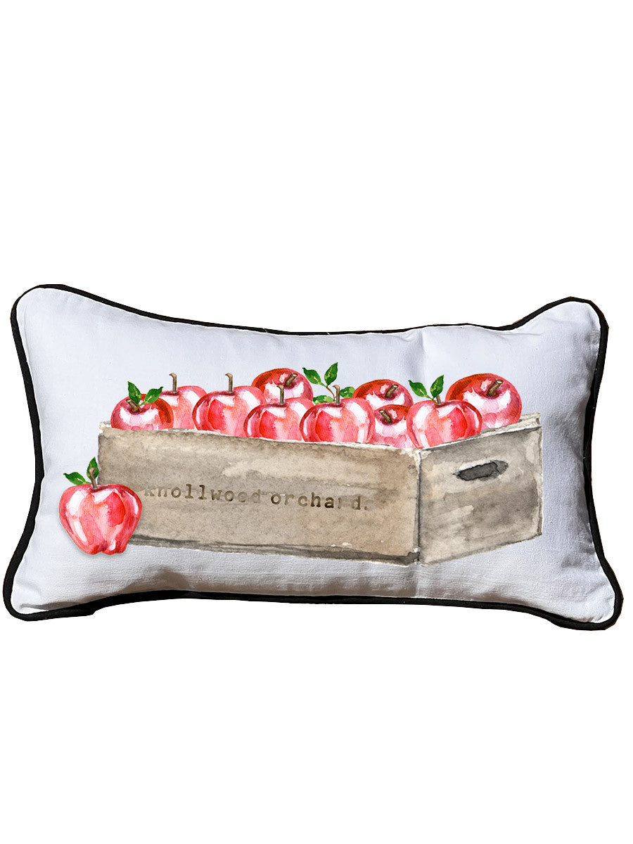 Apple Crate Lumbar White Pillow with Piping