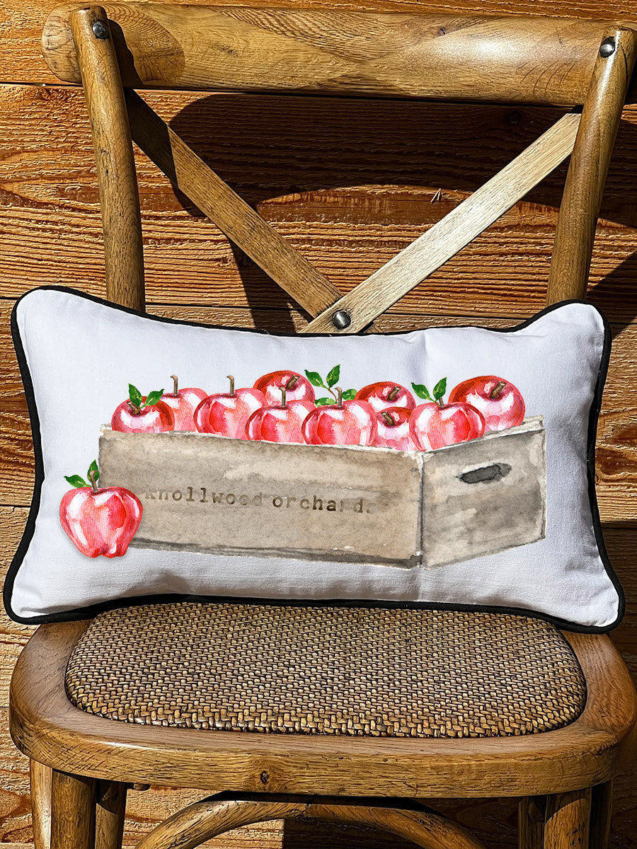 Apple Crate Lumbar White Pillow with Piping