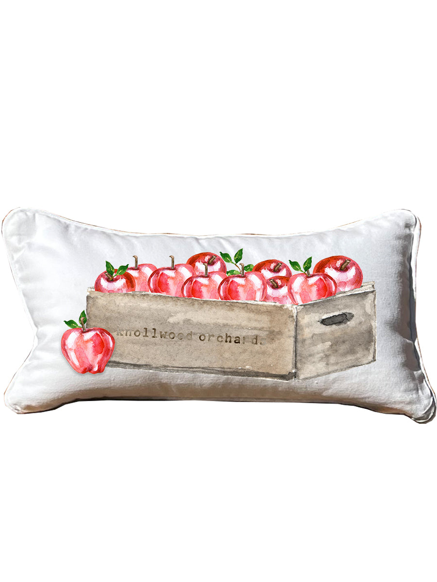 Apple Crate Lumbar White Pillow with Piping