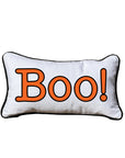 BOO! Lumbar White Pillow with Piping