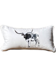 Black & White Longhorn Lumbar White Pillow with Piping