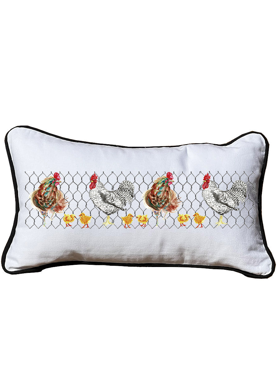 Chicken Coop Lumbar White Pillow with Piping