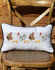 Chicken Coop Lumbar White Pillow with Piping
