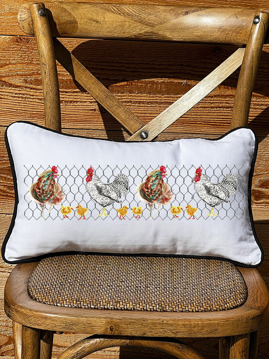Chicken Coop Lumbar White Pillow with Piping
