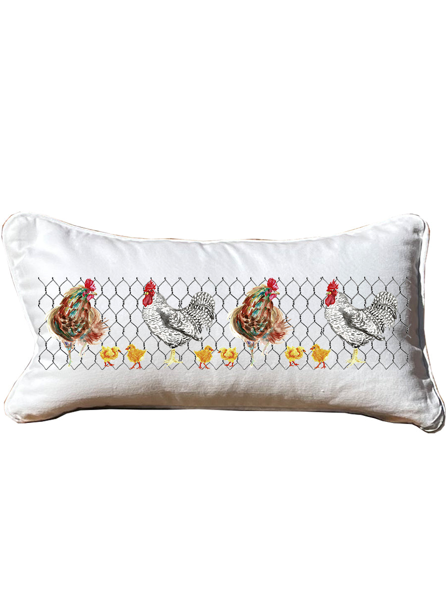 Chicken Coop Lumbar White Pillow with Piping