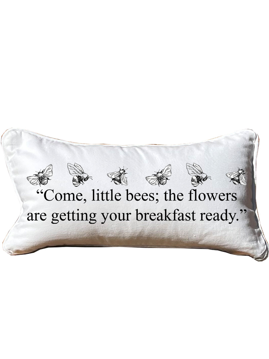 Come Little Bees Lumbar White Pillow with Piping