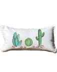 Cactus Trios Lumbar White Pillow with Piping