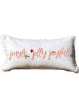 Jingle Jolly Joyful White Lumbar Pillow with Piping
