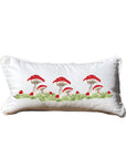 Red Mushrooms Lumbar White Pillow with Piping