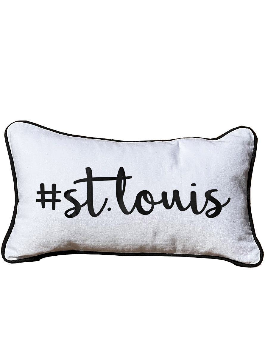 Hashtag (Your City or Name) Lumbar White Pillow with Piping