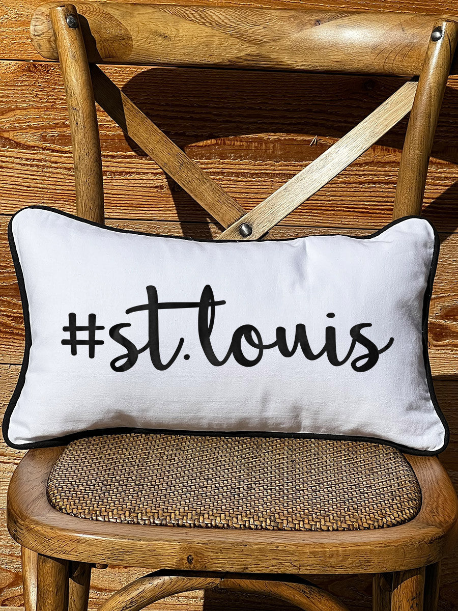 Hashtag (Your City or Name) Lumbar White Pillow with Piping