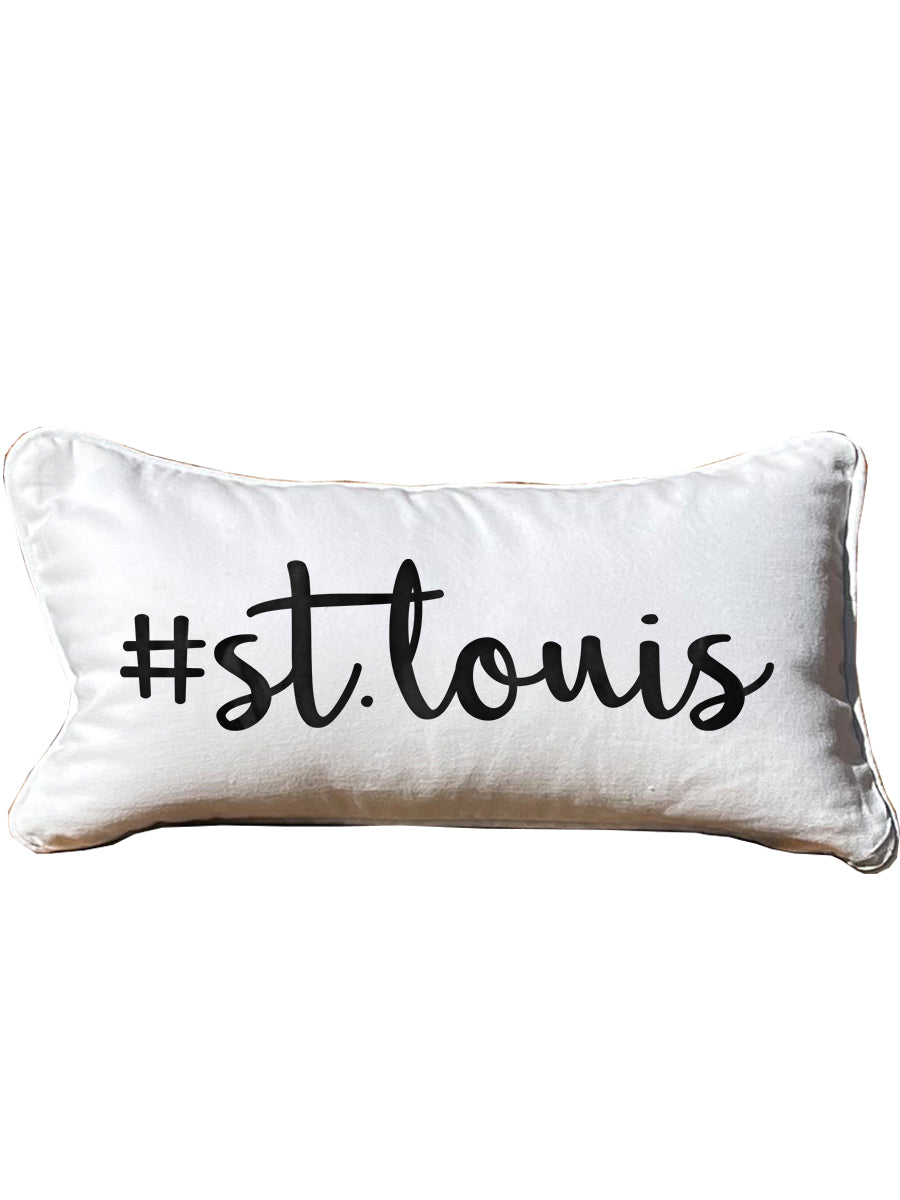 Hashtag (Your City or Name) Lumbar White Pillow with Piping