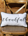 Thankful Lumbar White Pillow with Piping