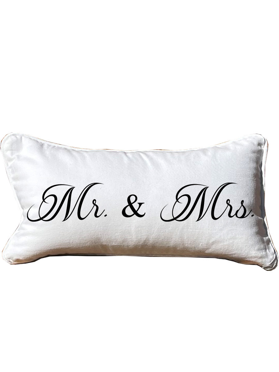 Mr. & Mrs. Lumbar White Pillow with Piping