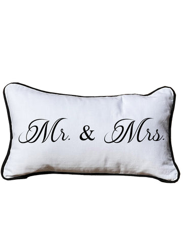 Mr. & Mrs. Lumbar White Pillow with Piping
