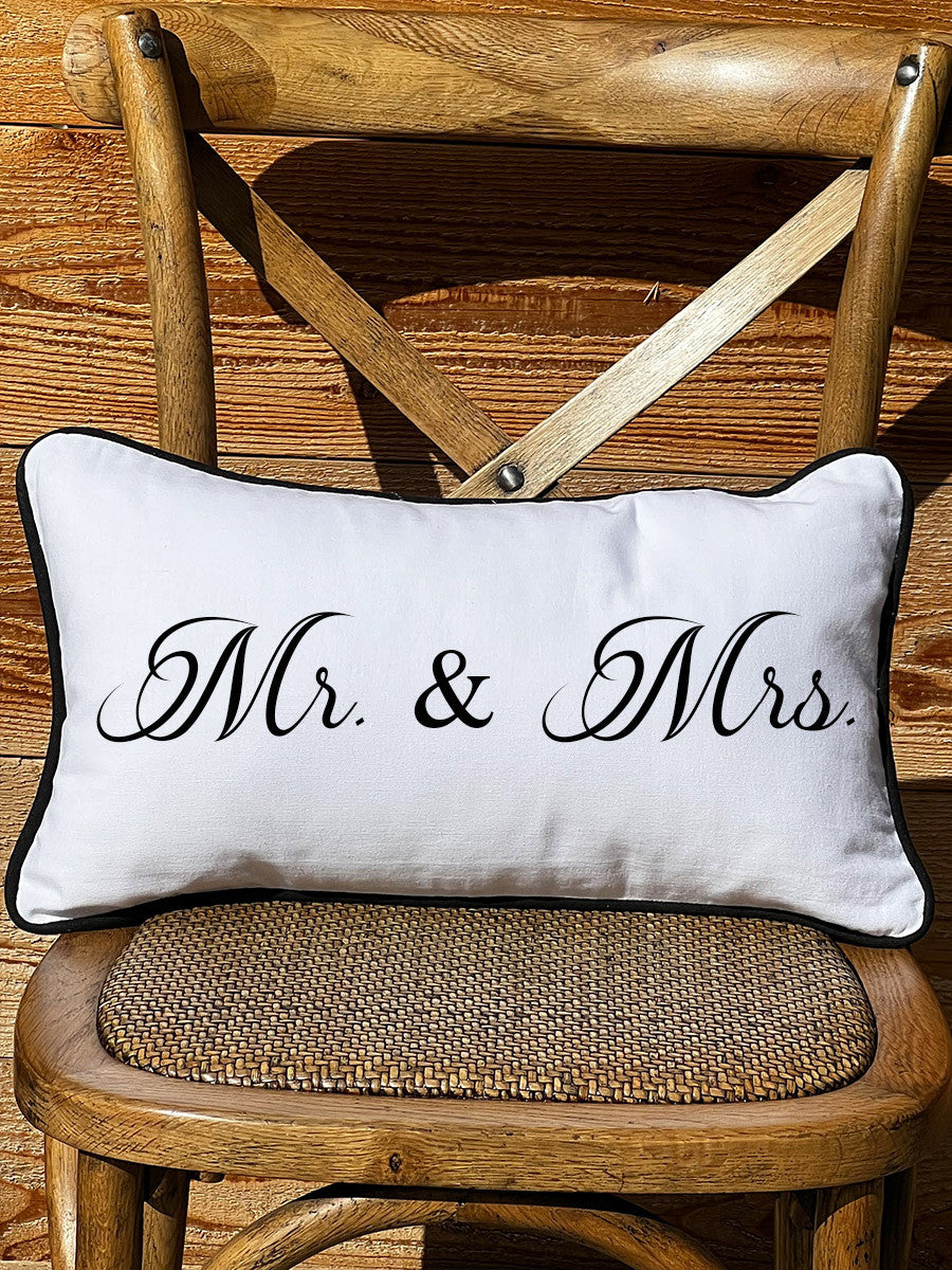 Mr. & Mrs. Lumbar White Pillow with Piping