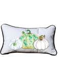 White and Green Pumpkins Lumbar White Pillow with Piping