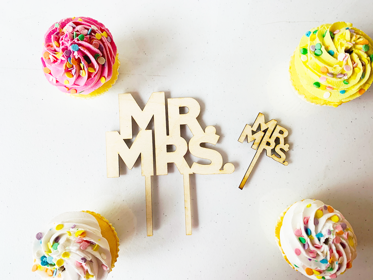 Mr. & Mrs. Wood Cake Topper
