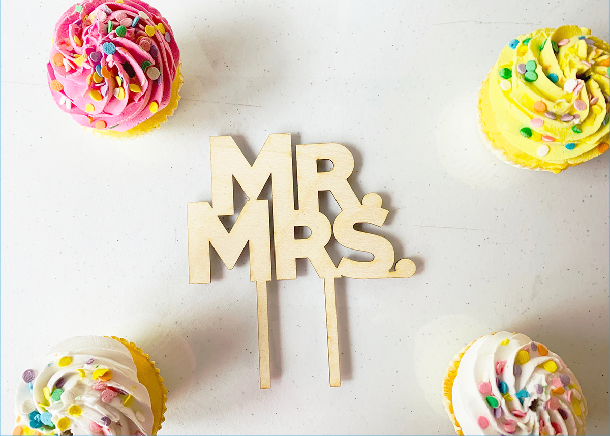 Mr. & Mrs. Wood Cake Topper