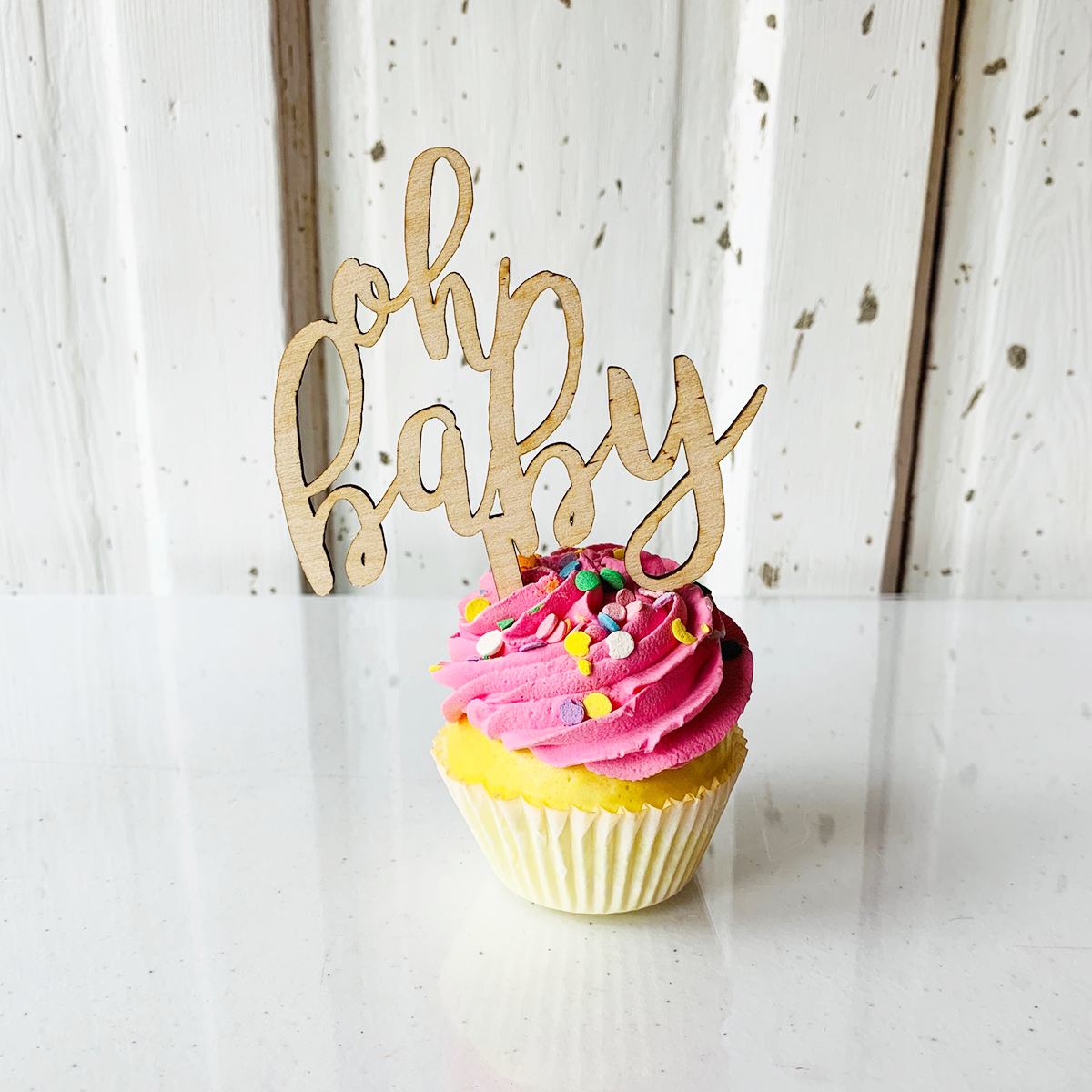 Oh Baby Cursive Wood Cake Topper