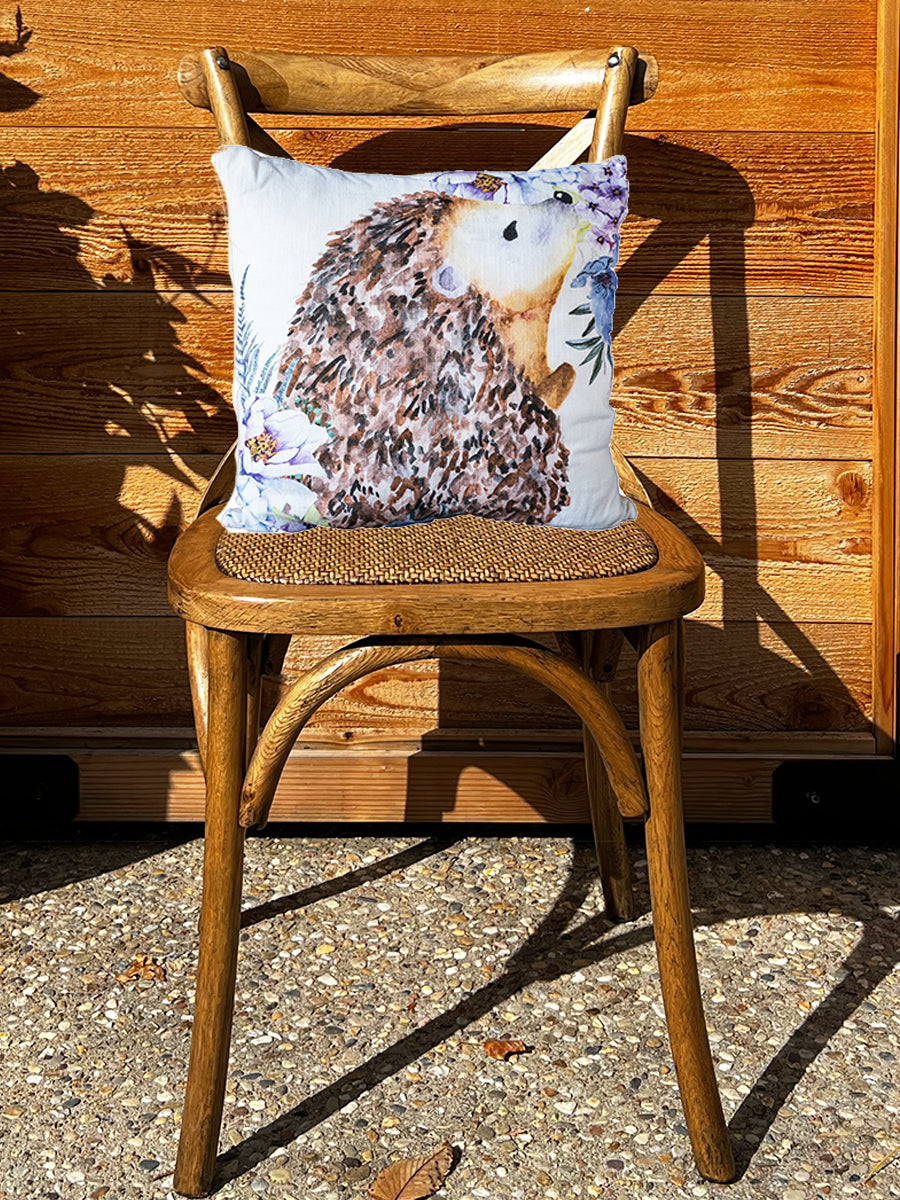 Floral Hedgehog Cotton Zipper Pillow