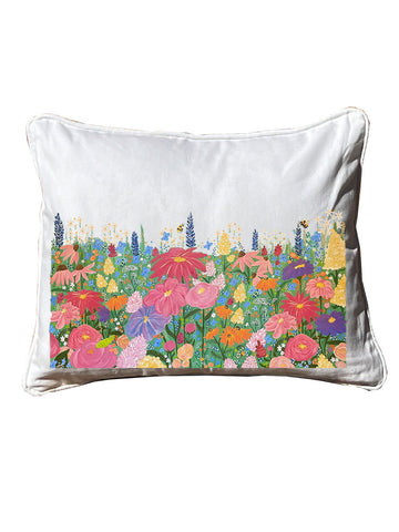 Bodley Floral White Rectangular Pillow with Piping