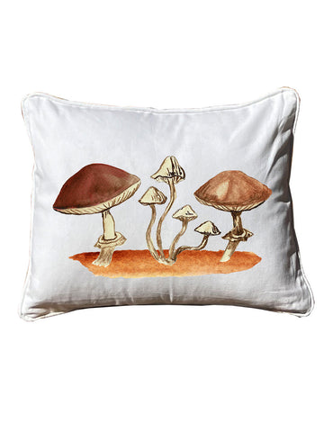 Brown Mushroom Trio White Rectangular Pillow with Piping