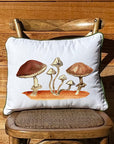 Brown Mushroom Trio White Rectangular Pillow with Piping