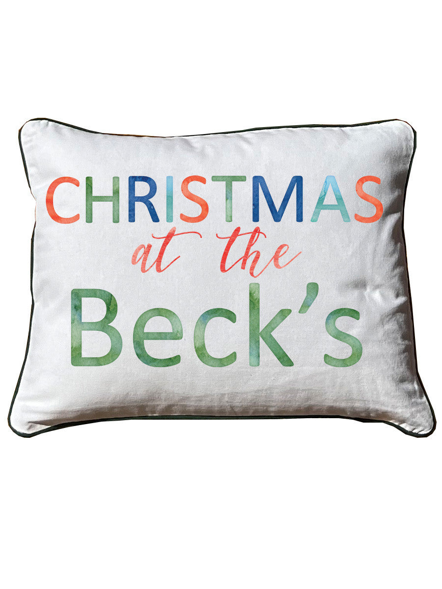 Christmas At The Becks (Your Name)  White Rectangular Pillow with Piping