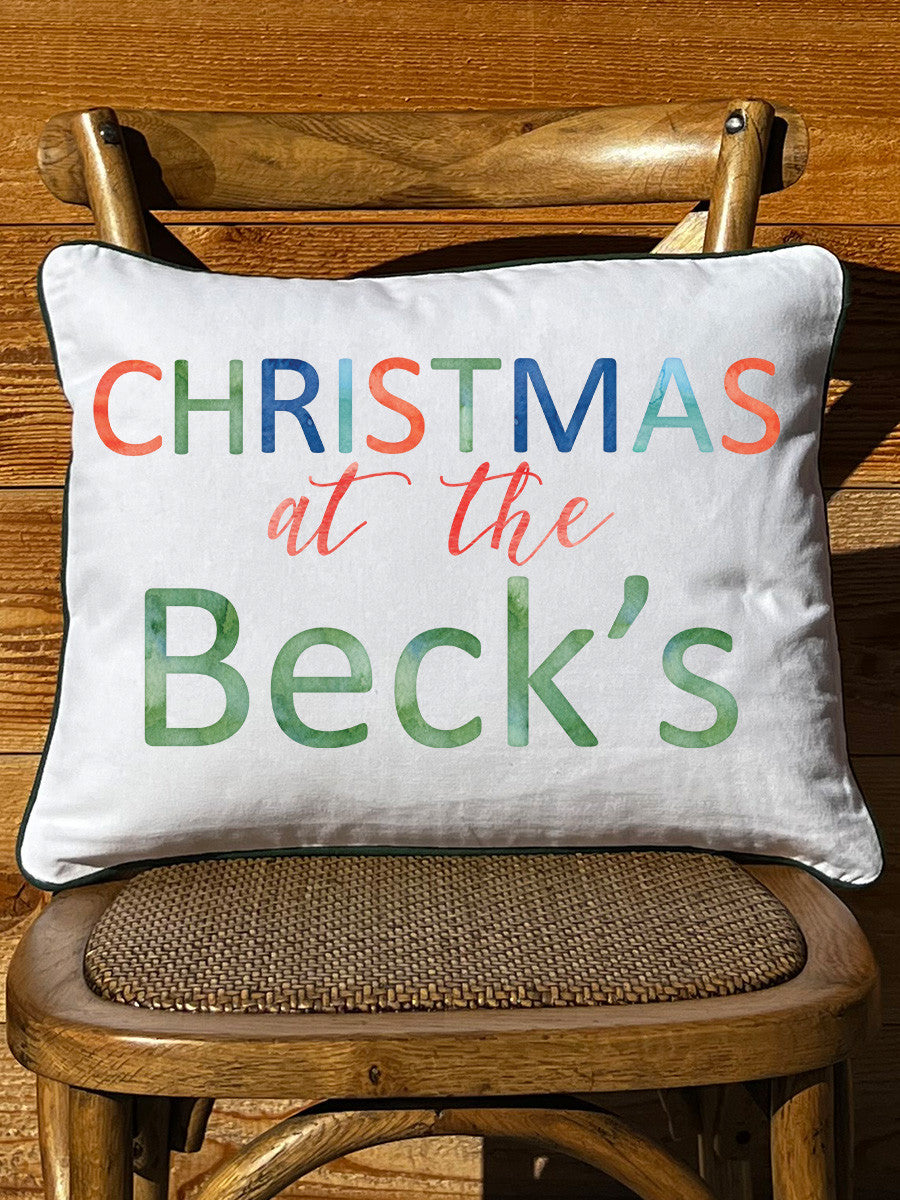 Christmas At The Becks (Your Name)  White Rectangular Pillow with Piping