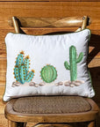 Cacti Trio White Rectangular Pillow with Piping