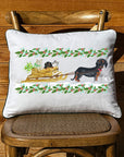 Daschund Sled & Holly  White Rectangular Pillow with Piping