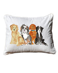 Four Pups  White Rectangular Pillow With Piping