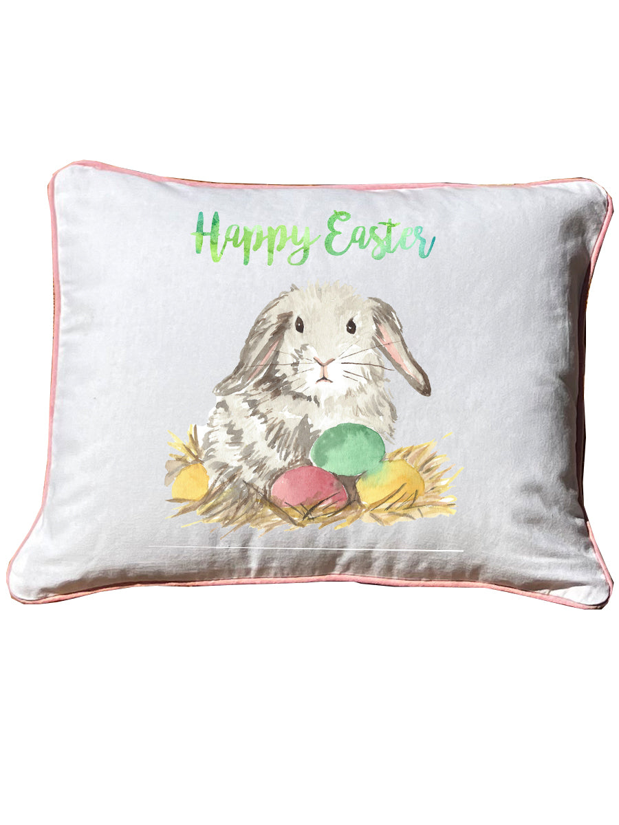 Easter Bunny White Rectangular Pillow with Piping