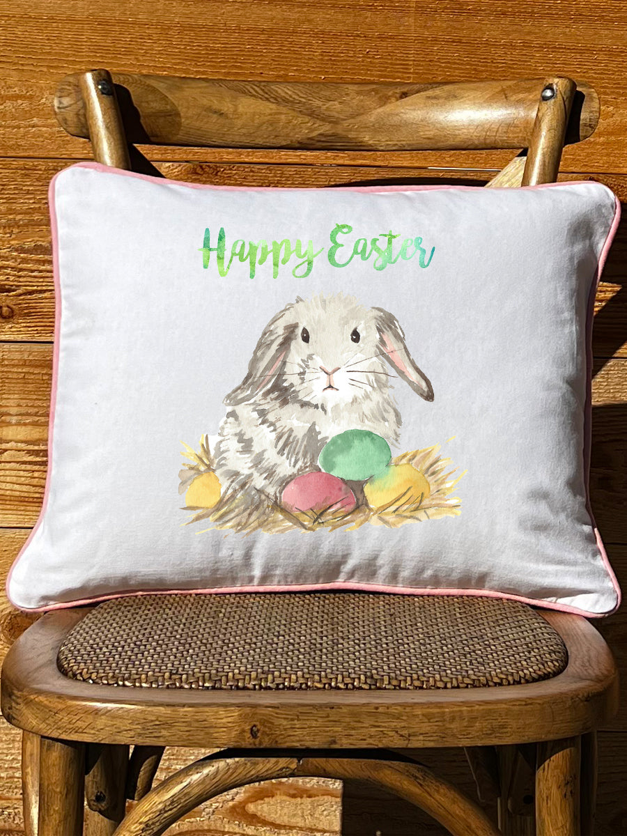 Easter Bunny White Rectangular Pillow with Piping