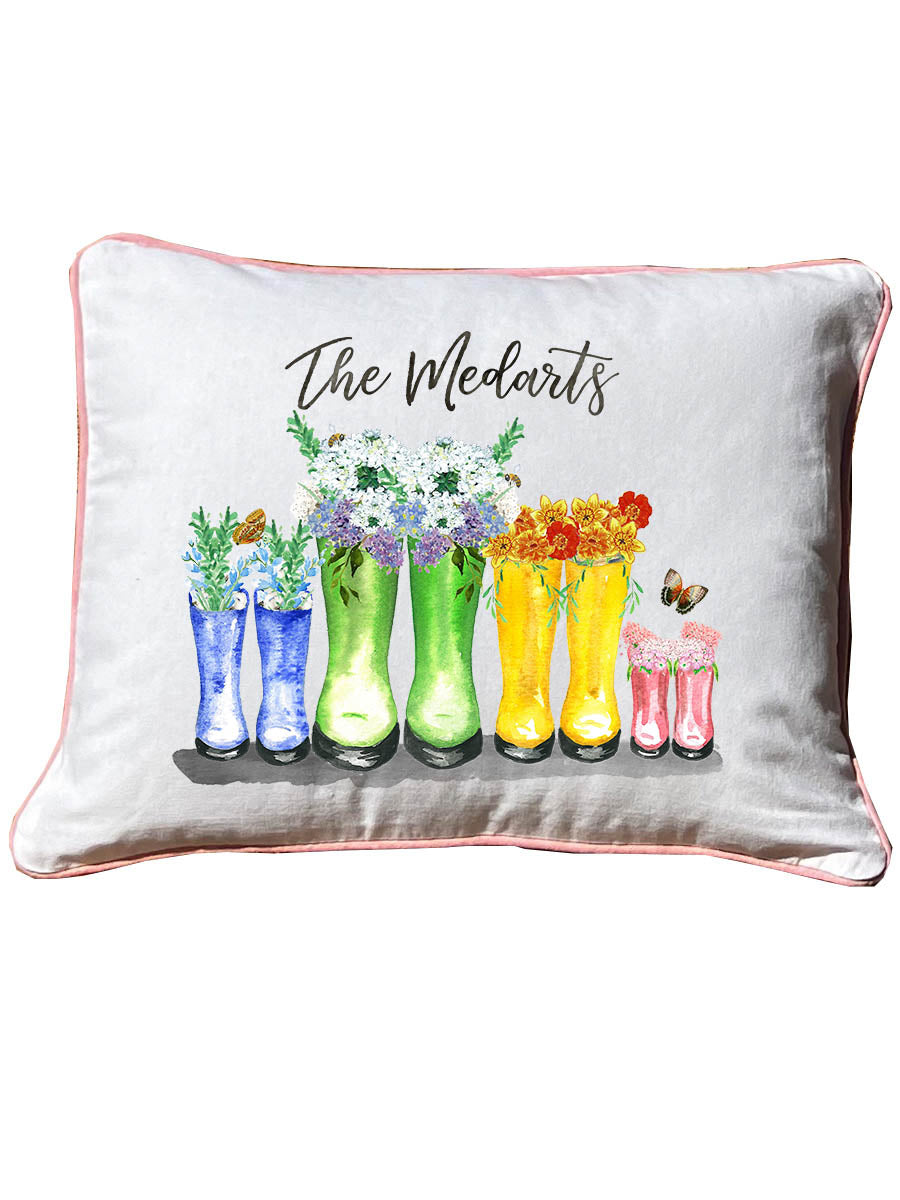 Multi floral boots personalized White Rectangular Pillow with Piping