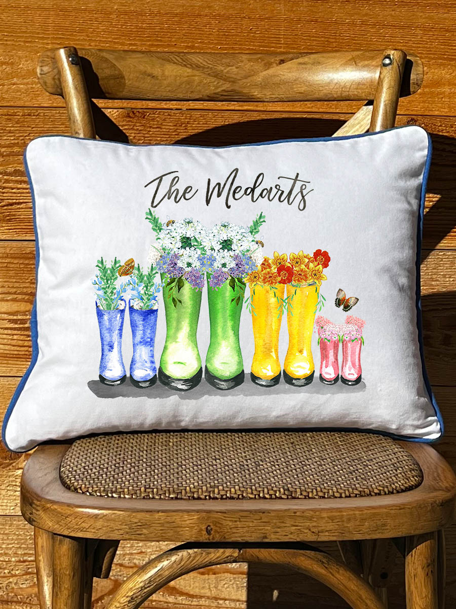 Multi floral boots personalized White Rectangular Pillow with Piping