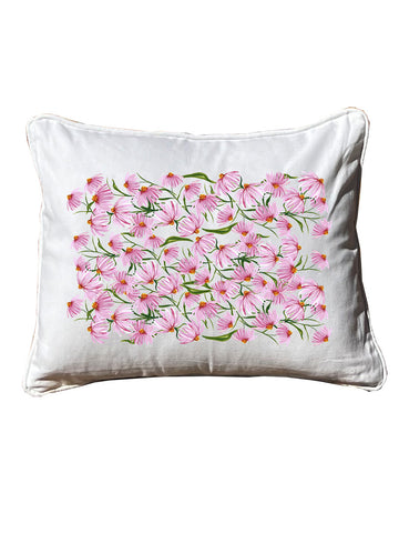 Pink coneflowers all over White Rectangular Pillow with Piping