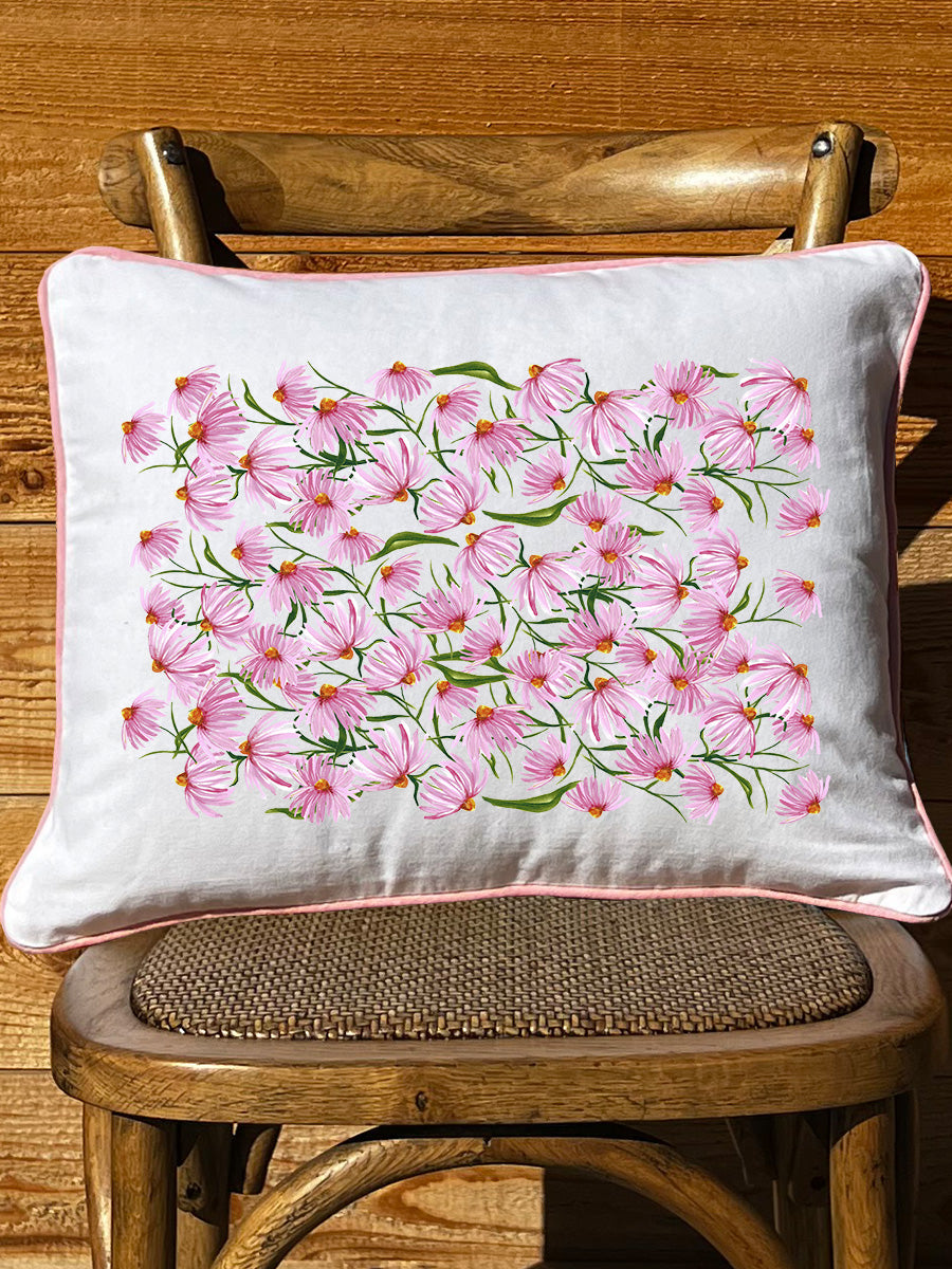 Pink coneflowers all over White Rectangular Pillow with Piping