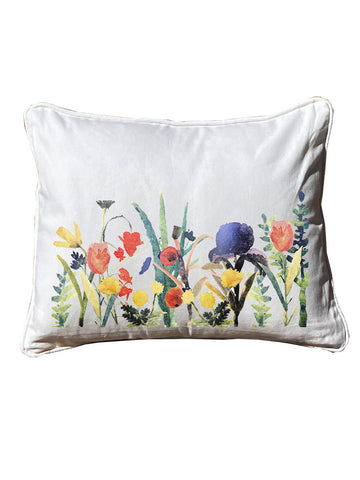 Ralph Moberly Floral  Rectangular White Pillow with Piping
