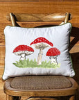 Red Mushroom Trio  Rectangular White Pillow with Piping